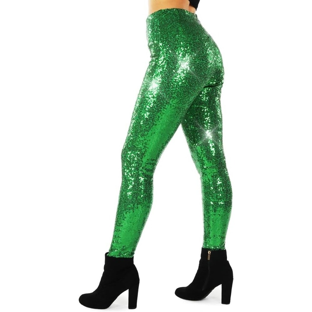 TIPSY ELVES GREEN SEQUIN HIGH WAIST LEGGINGS - Women's Size Medium -LINED - NEW!
